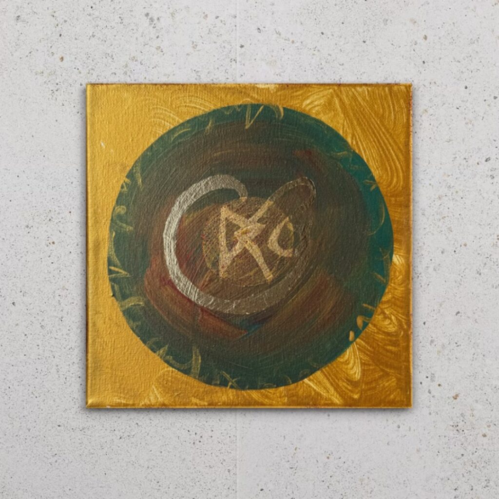 Zeichen auf Leinwand vor neutralem Hintergrund