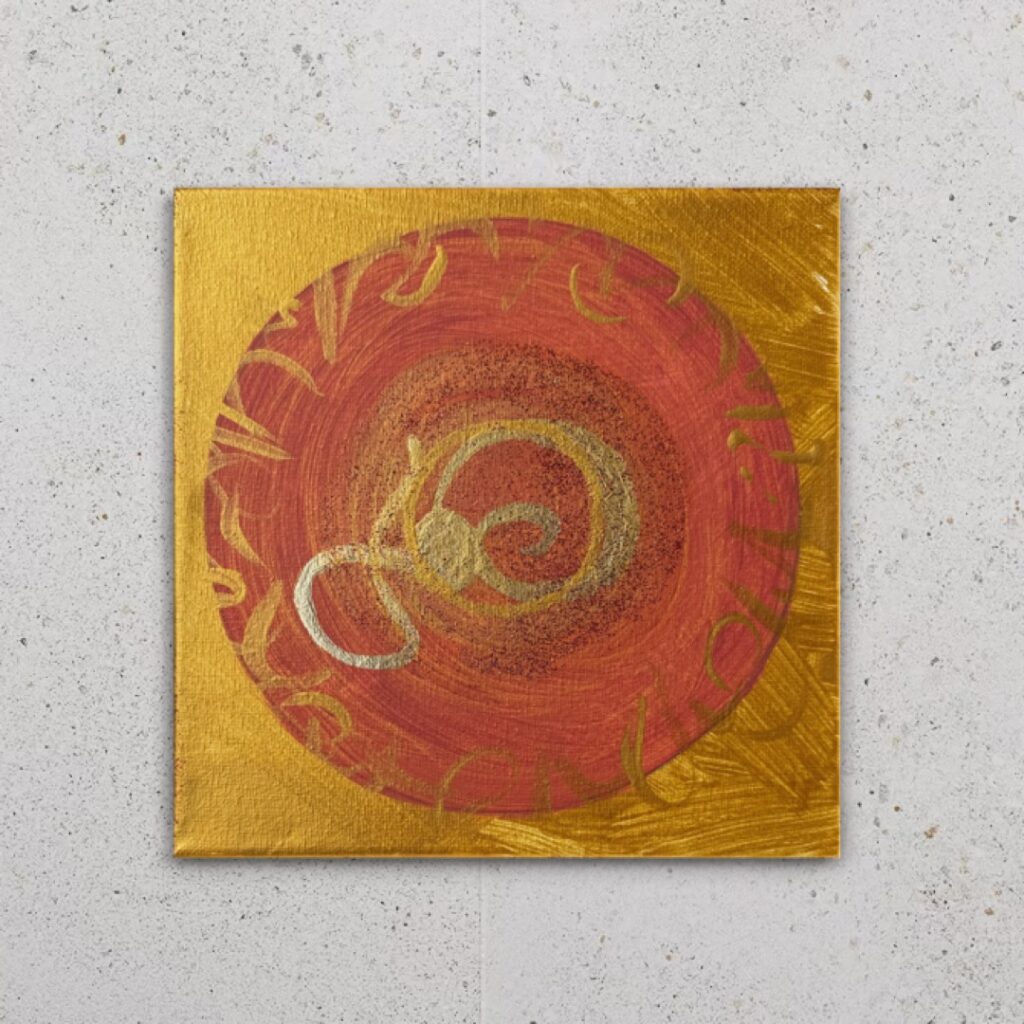 Zeichen auf Leinwand vor neutralem Hintergrund