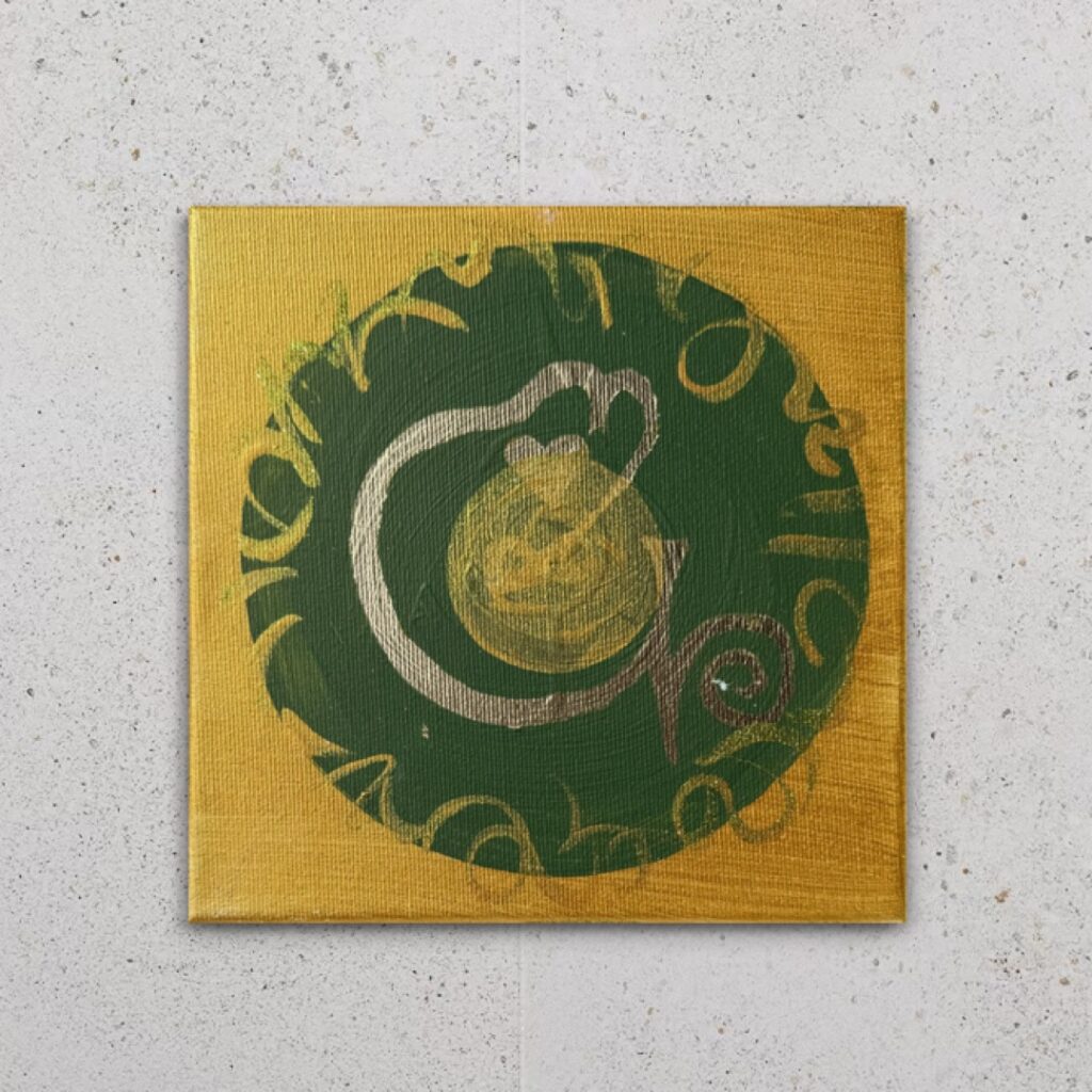 Zeichen auf Leinwand vor neutralem Hintergrund