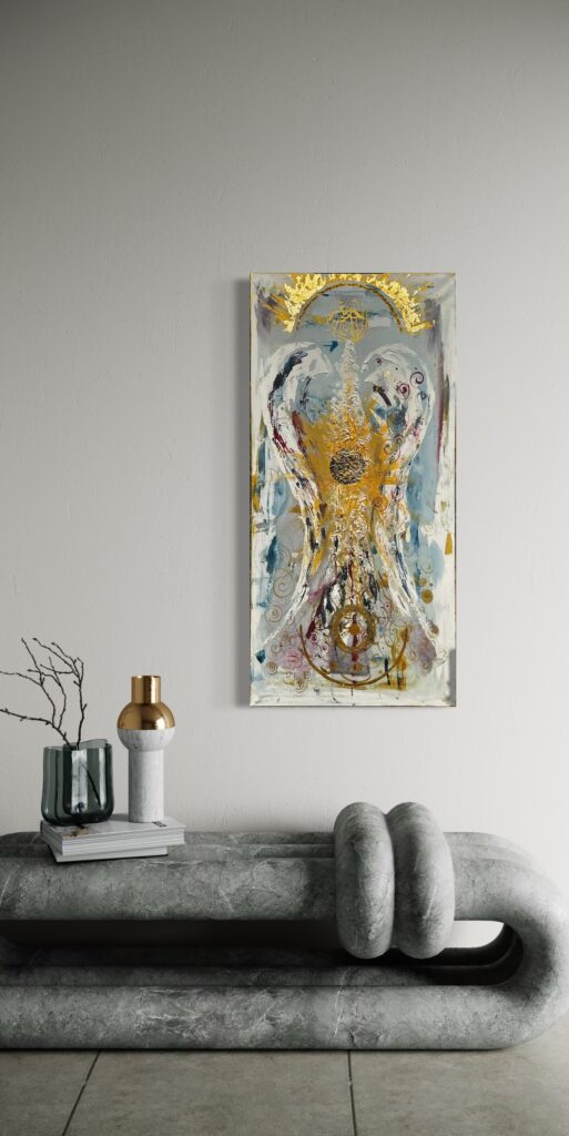 geschütztes Original bild an Wand hinter Sofa